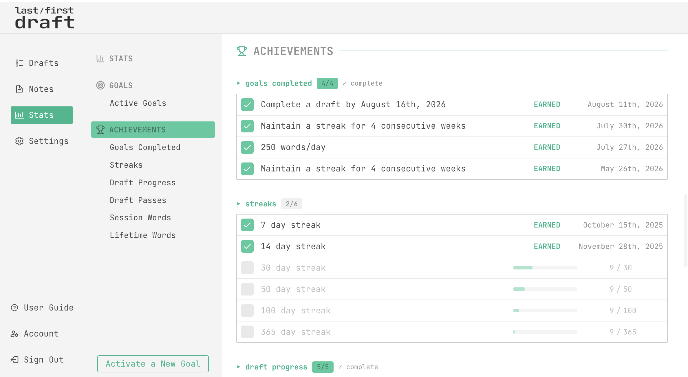 achievements page screenshot