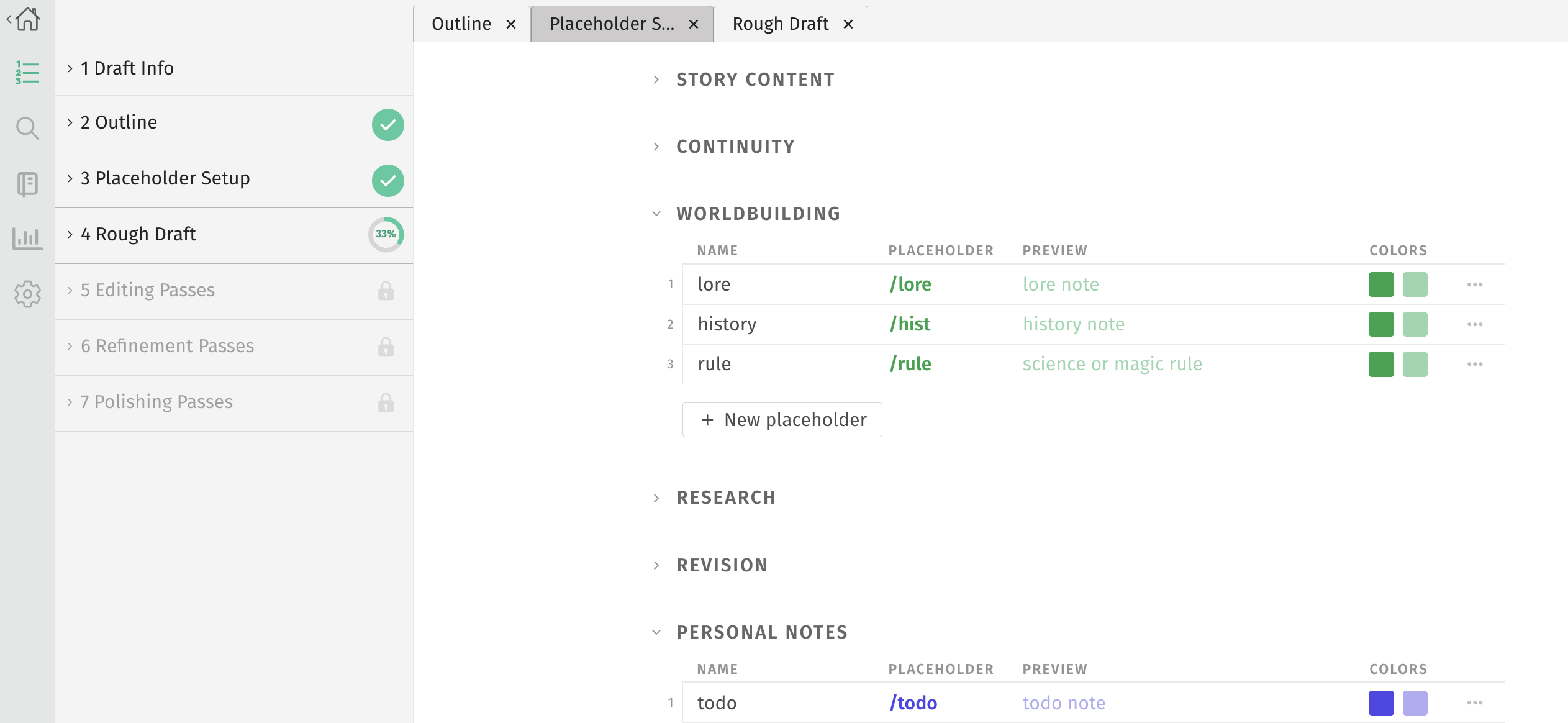 collapsed placeholder sections