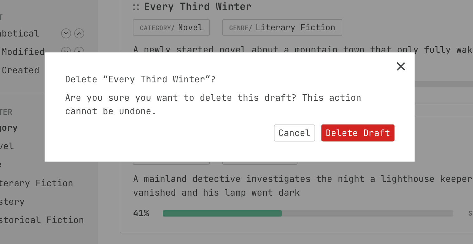 delete draft menu