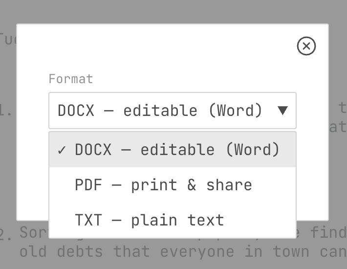 the Download menu with its three file formats