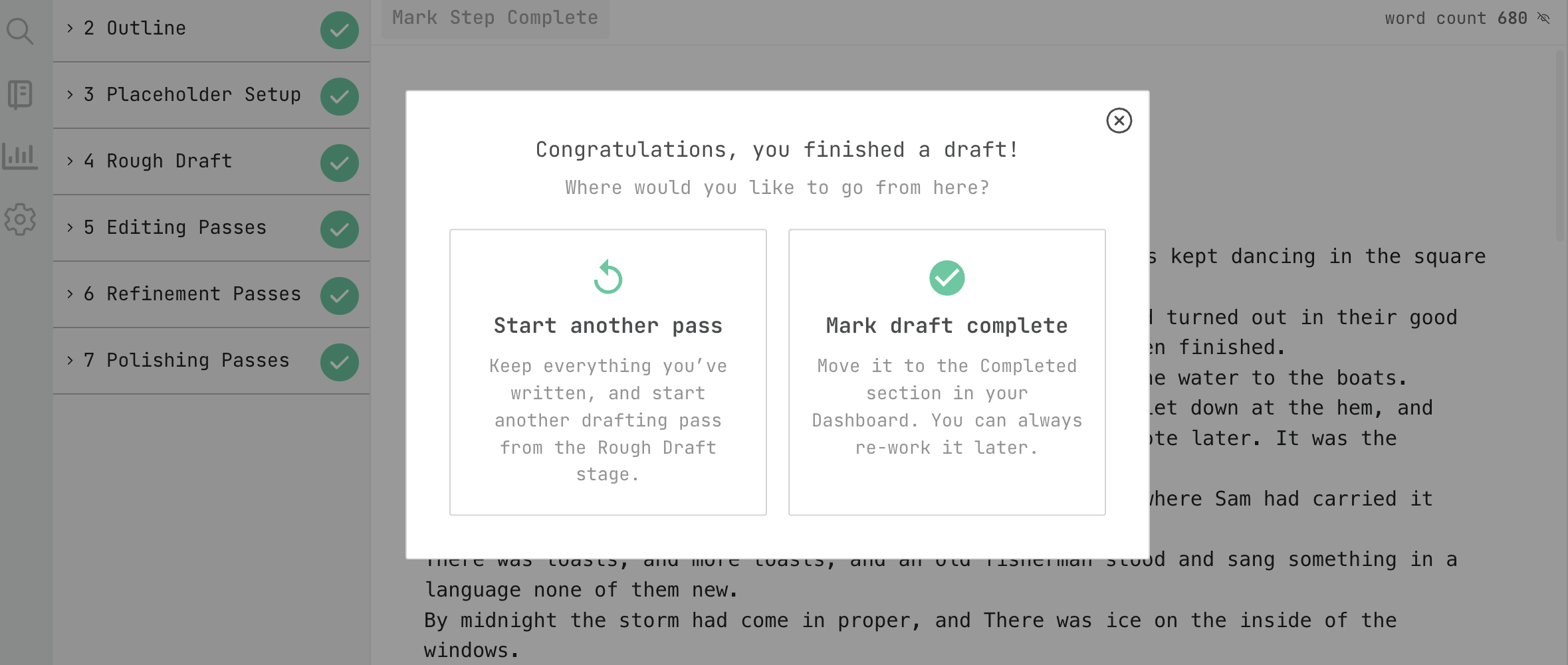 draft complete options screenshot