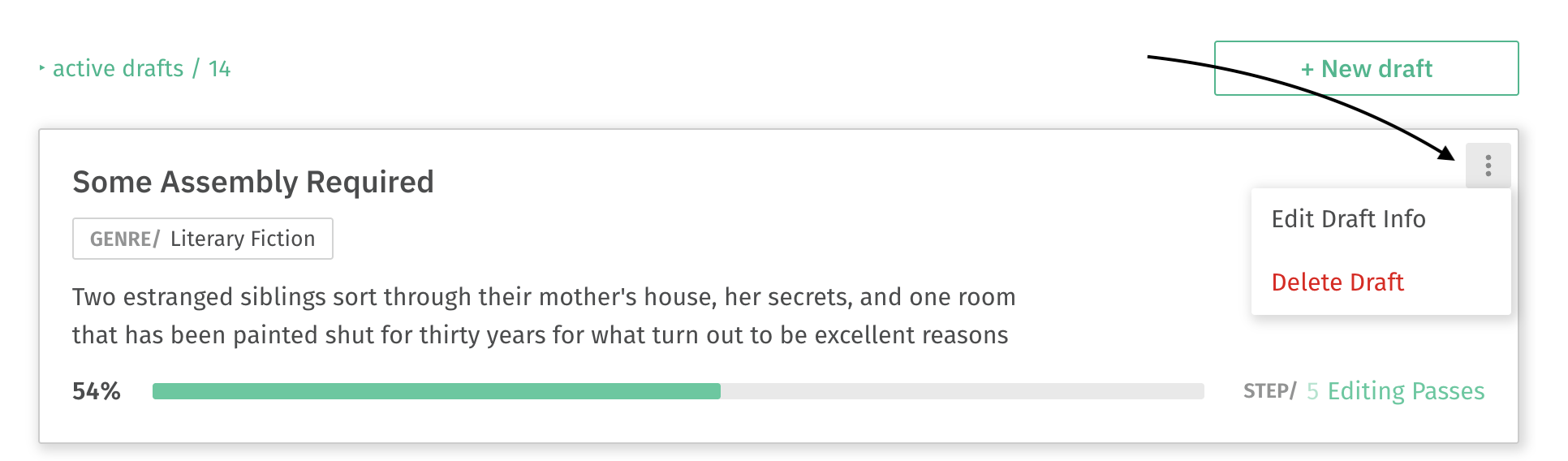 edit draft info from dashboard