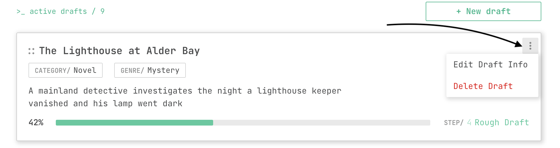 edit draft info from dashboard