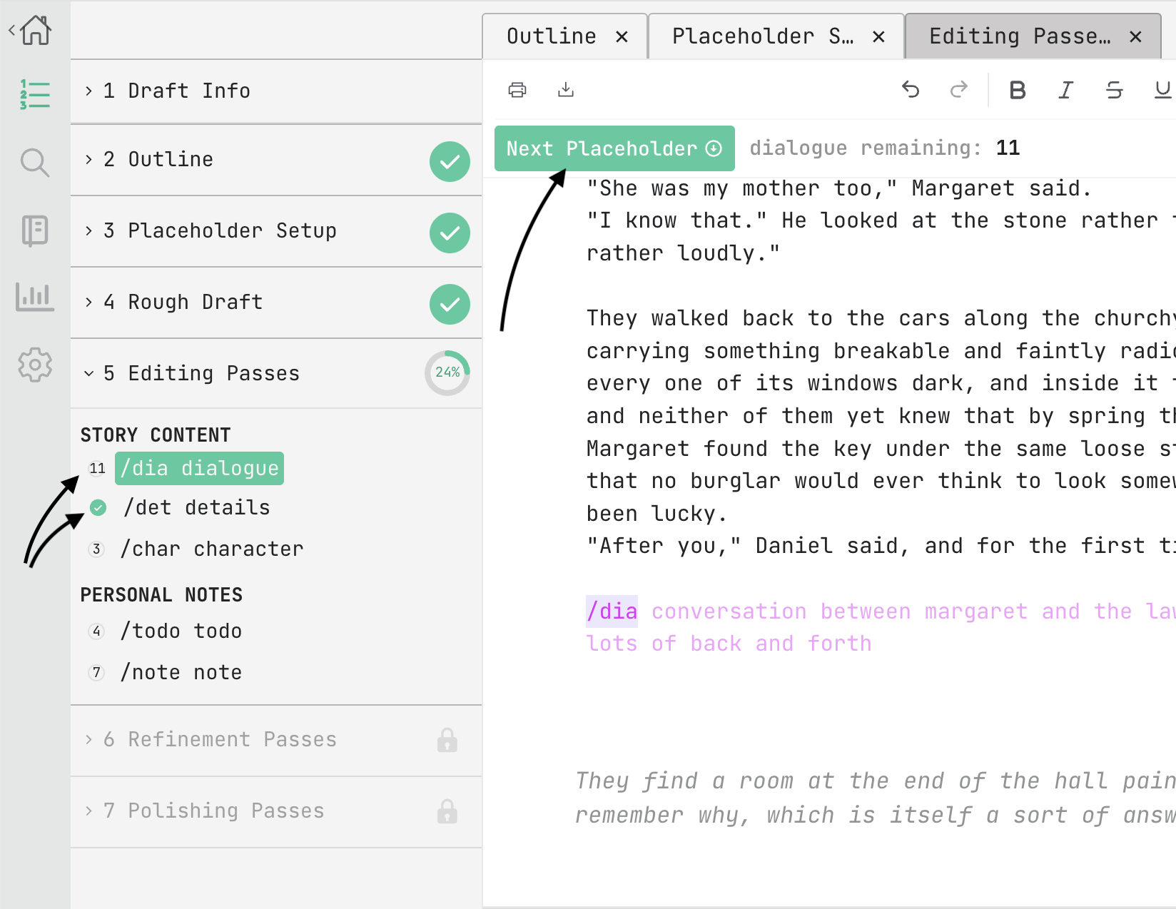 the editing passes editor view