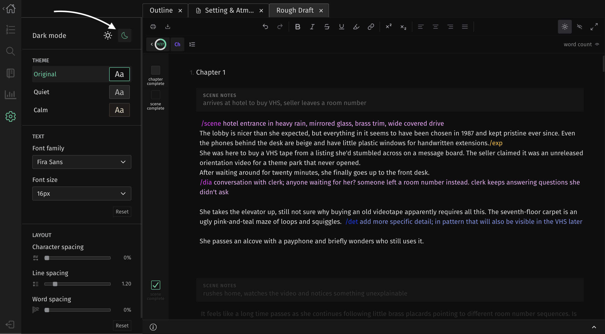 dark mode - editor workspace