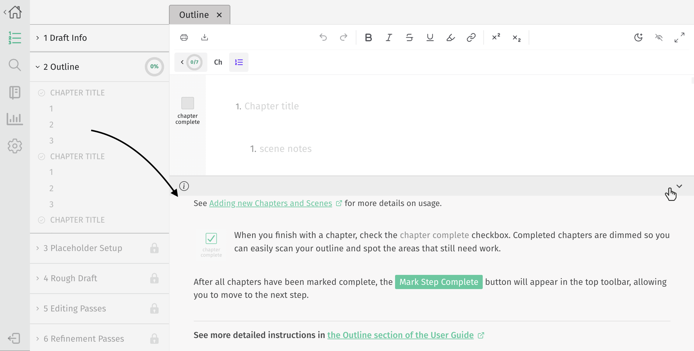the editor info panel - open