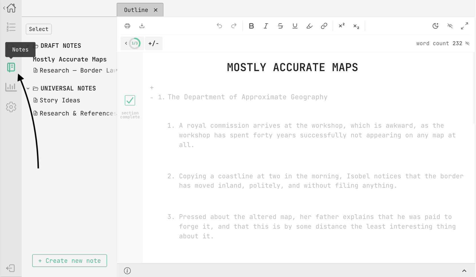 Notes drawer - editor