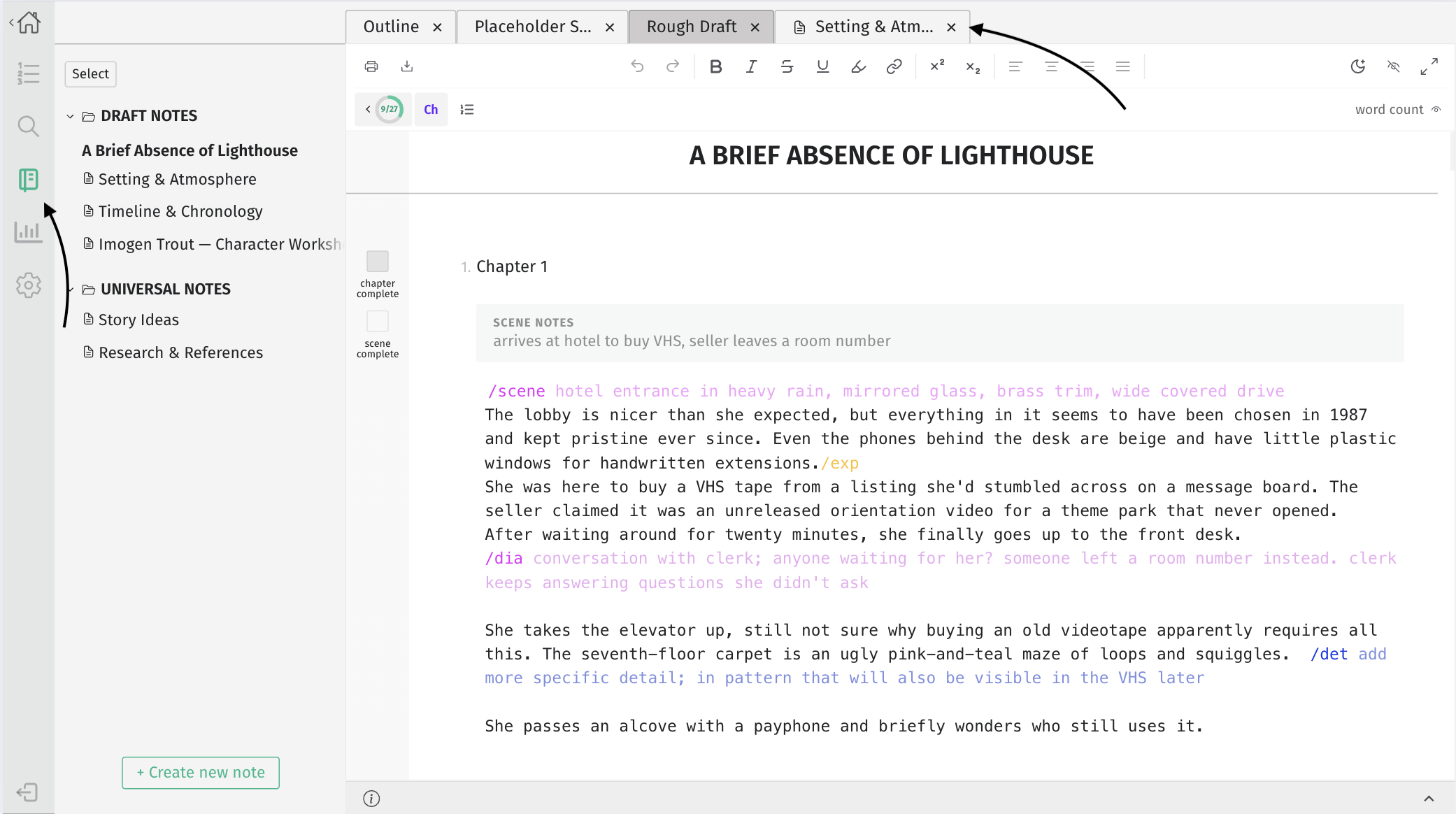 Notes drawer - editor