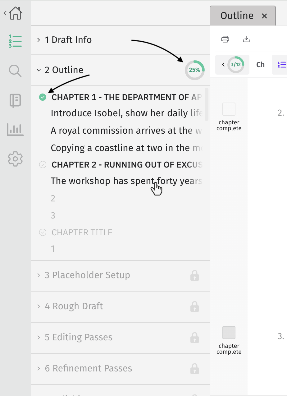the Outline drawer