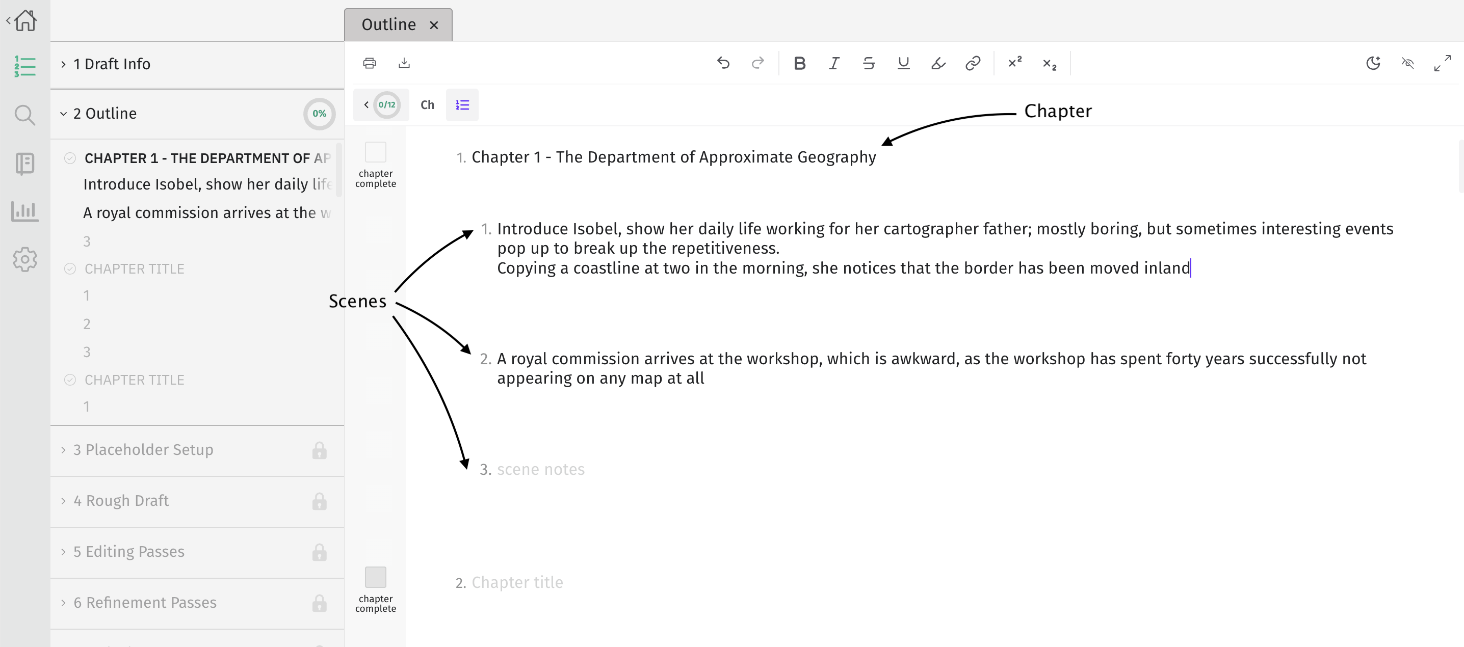 outline page chapters and scenes
