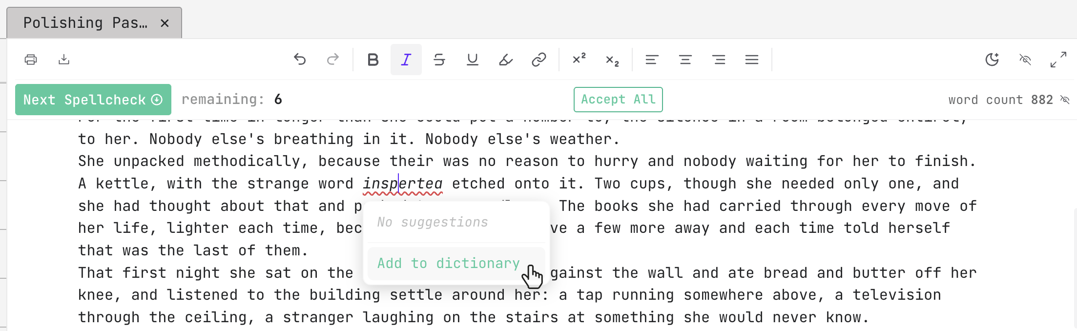 the Add to dictionary button at the bottom of the spelling popup