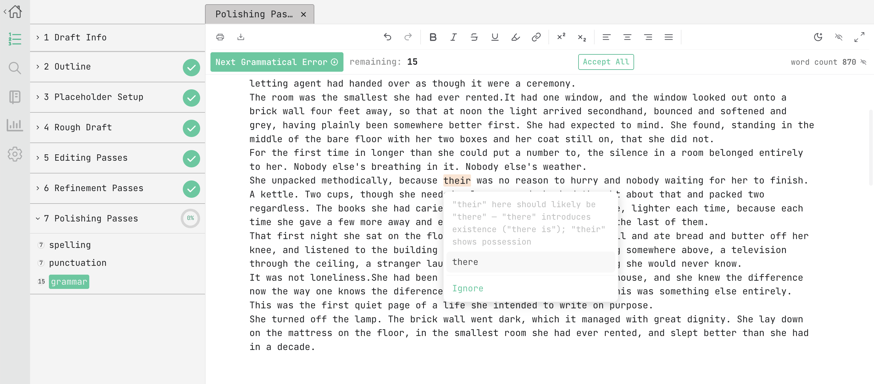 the polishing passes editor view