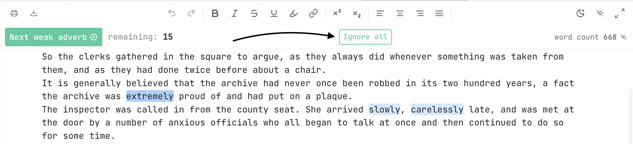 the Ignore all button in the toolbar