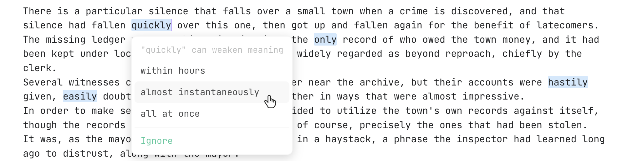 the refinement suggestion popup