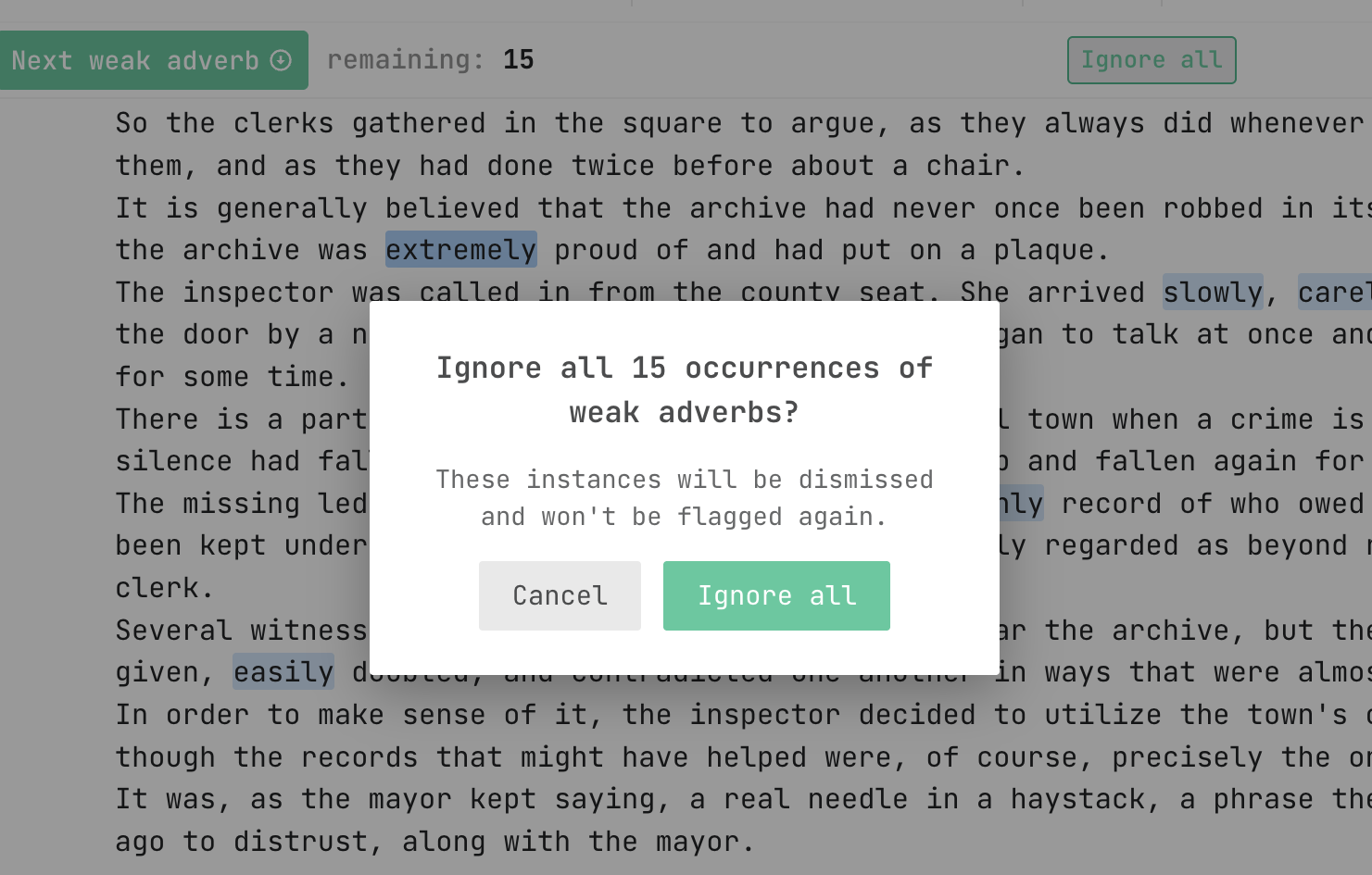 the Ignore all confirmation prompt