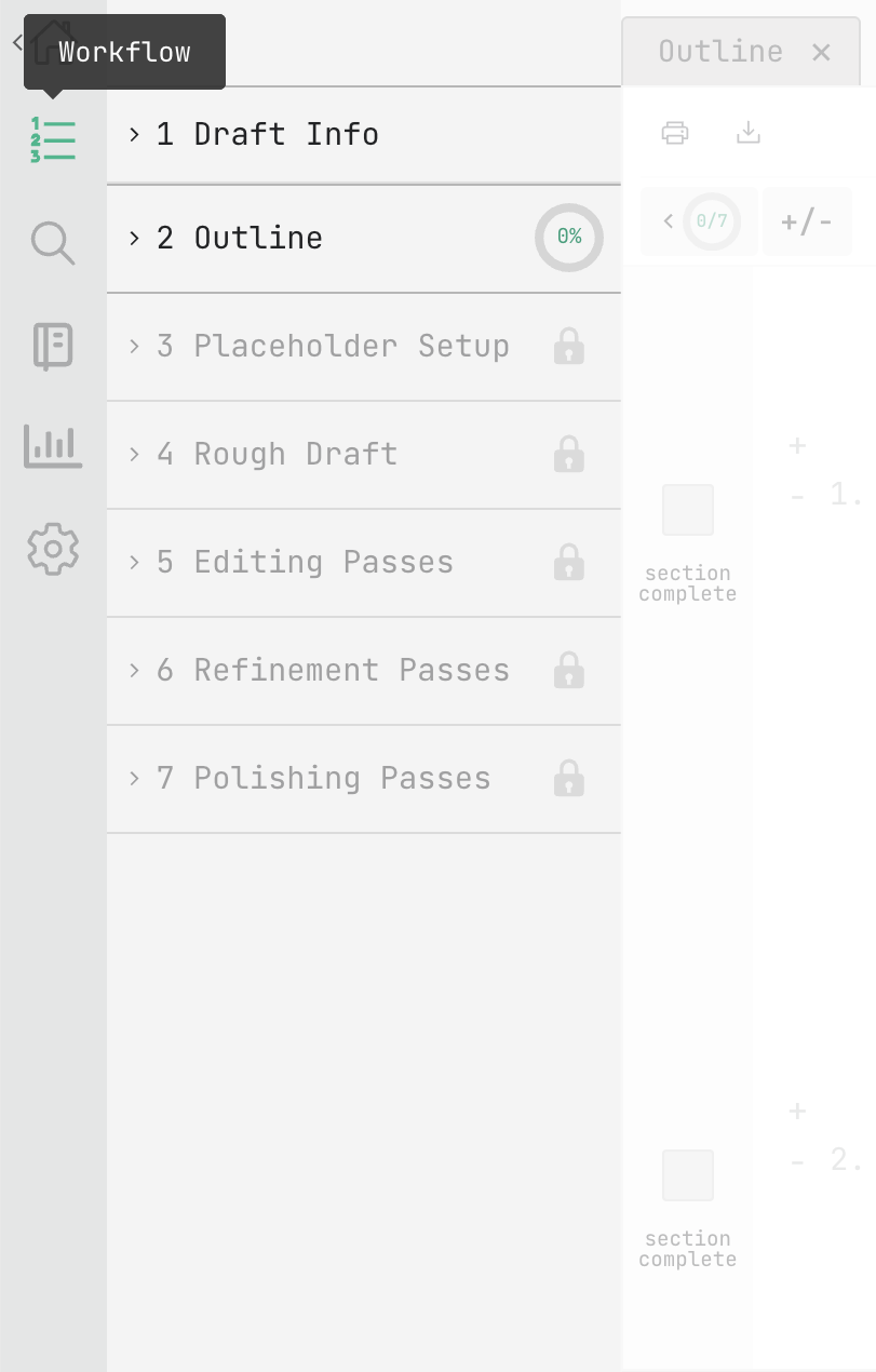editor view - the Workflow drawer